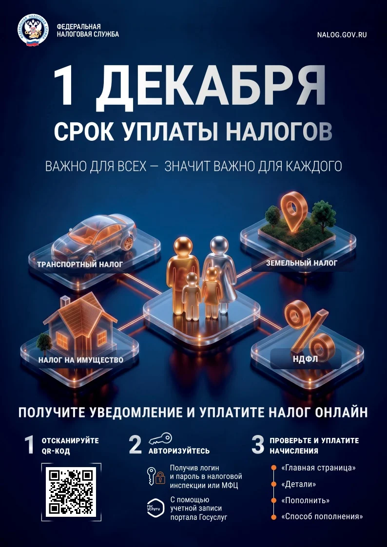 Информационная кампания по уплате имущественных налогов и налога на доходы физических лиц (НДФЛ) за 2025 год.