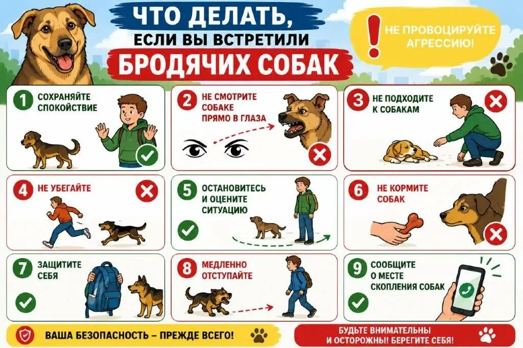 ПОВЕДЕНИЕ ПРИ ВСТРЕЧЕ С БЕЗНАДЗОРНЫМИ ЖИВОТНЫМИ